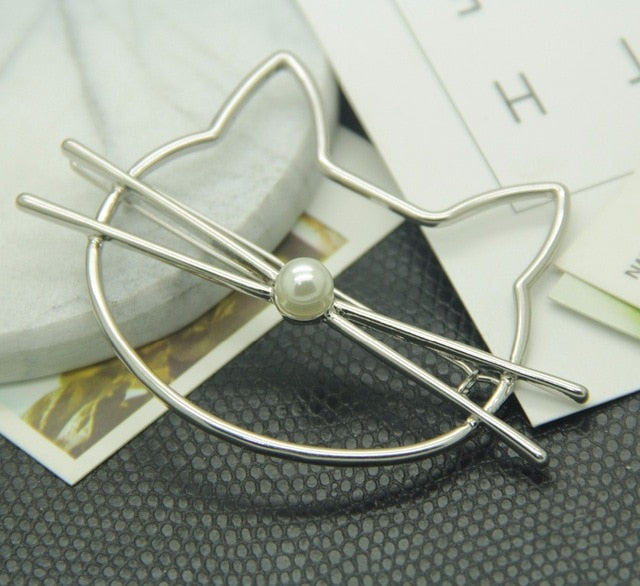 Fashion Hollow Cute Cat Hair Pin Imitation Pearl Hairpin Hair Side Clip