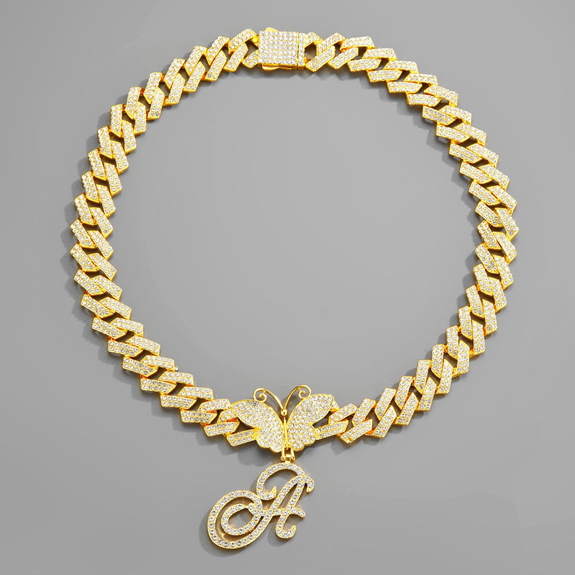 Cuban Chain  letter Necklace – Butterfly Initial Jewerl
