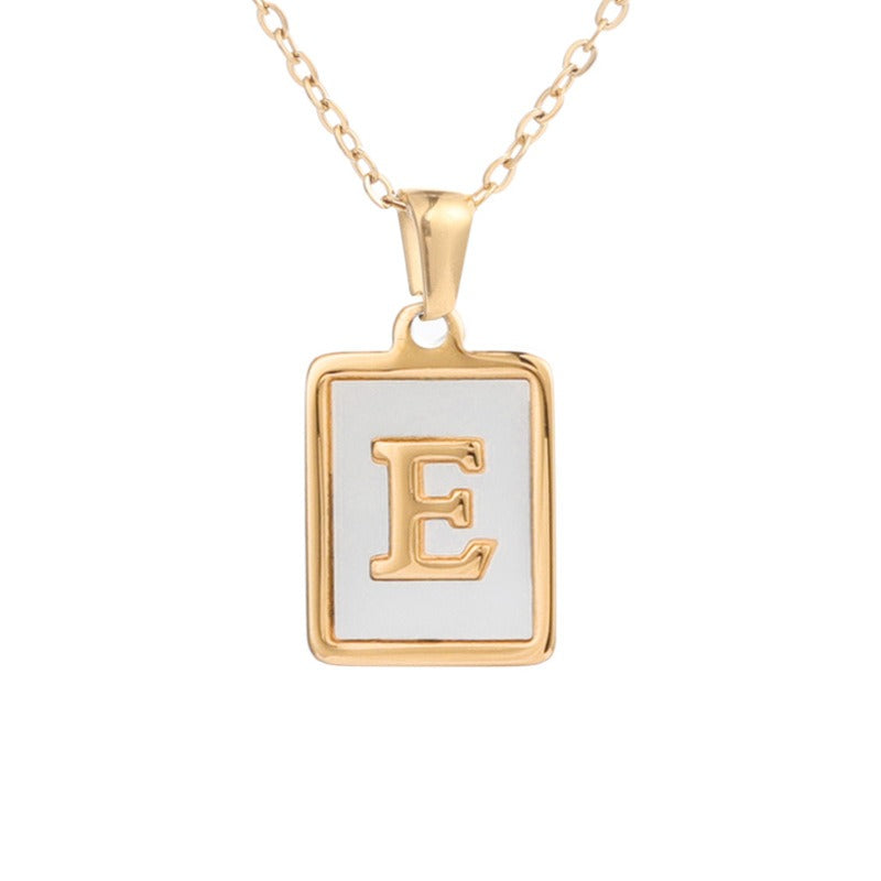 New Stainless Steel Square Letter Necklace Female Gold Shell Inlaid Titanium Steel English Pendant Necklace