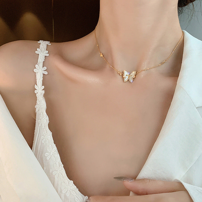 New Trendy Temperament Collarbone Chain Female Niche Design Shell Necklace Real Gold Electroplated Zircon Female Necklace
