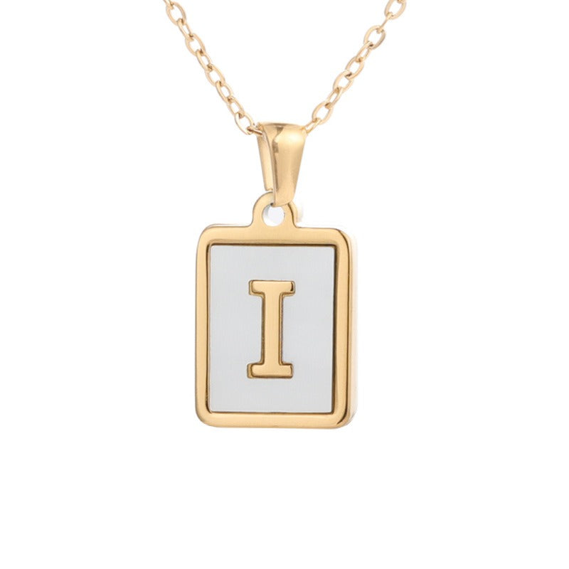New Stainless Steel Square Letter Necklace Female Gold Shell Inlaid Titanium Steel English Pendant Necklace