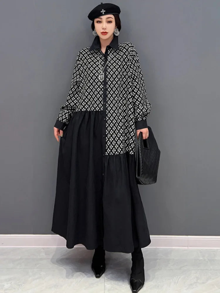 Color Block Lapel Dress – Elegant Casual Midi Dress for Women