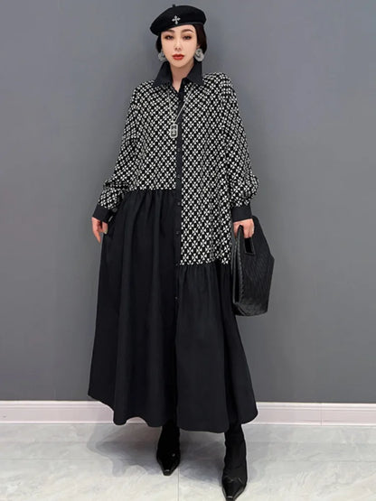 Color Block Lapel Dress – Elegant Casual Midi Dress for Women