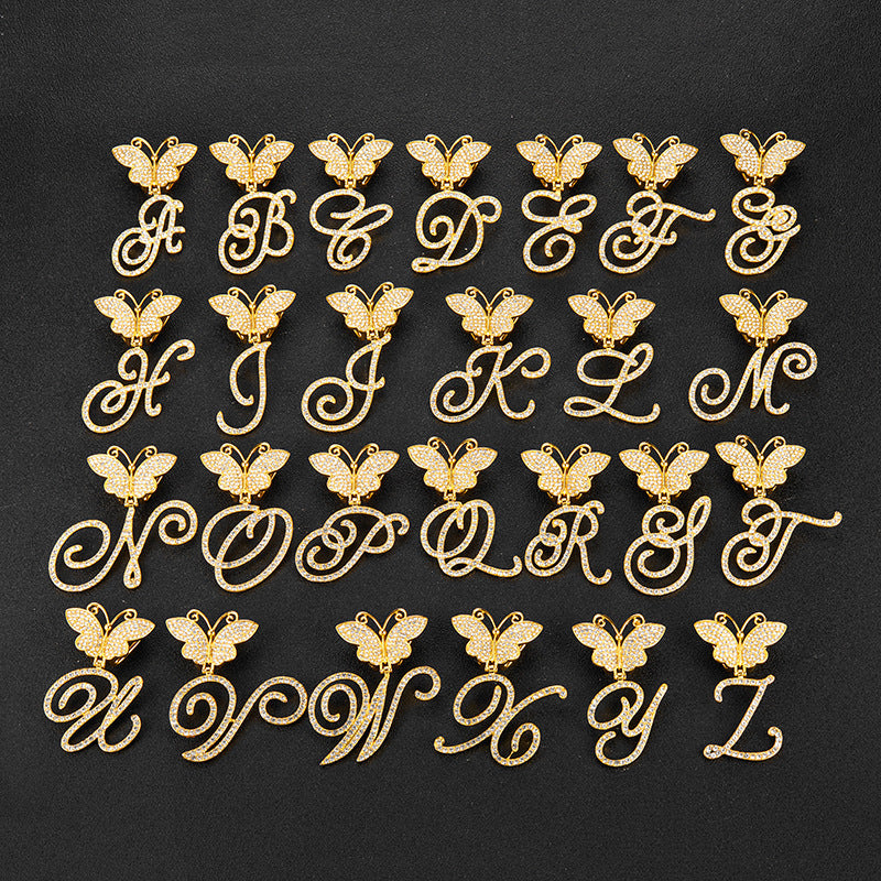 Cuban Chain  letter Necklace – Butterfly Initial Jewerl
