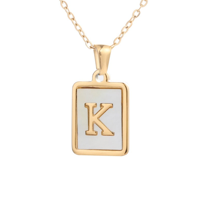 New Stainless Steel Square Letter Necklace Female Gold Shell Inlaid Titanium Steel English Pendant Necklace