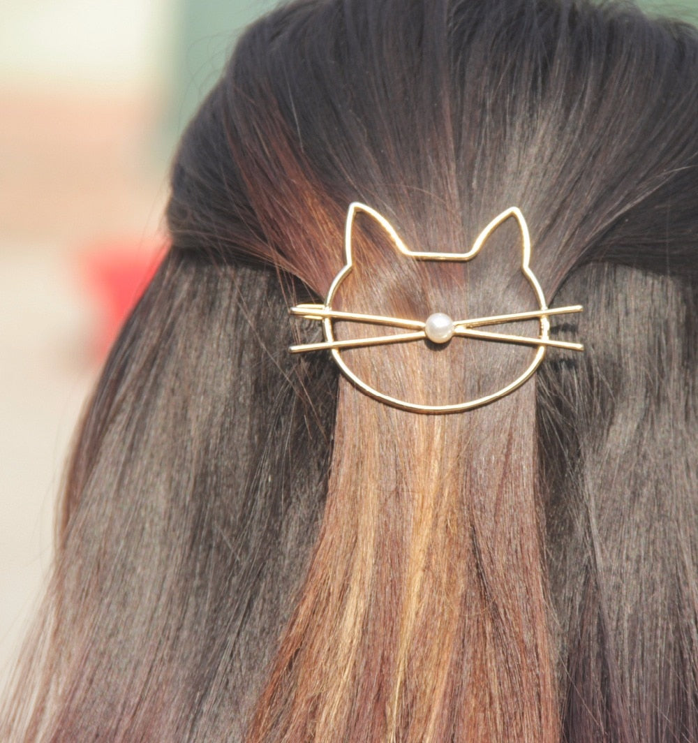 Fashion Hollow Cute Cat Hair Pin Imitation Pearl Hairpin Hair Side Clip