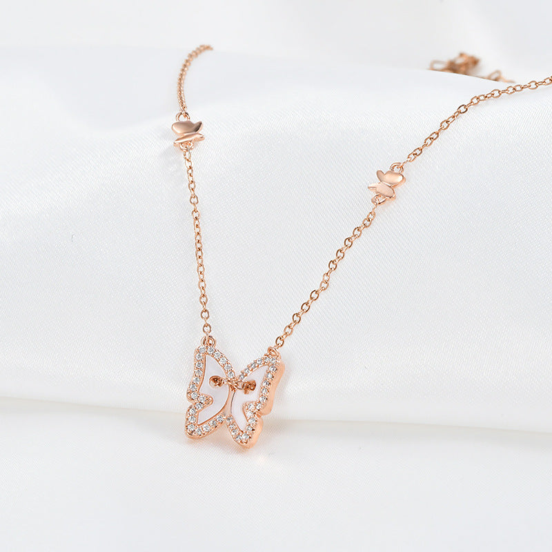 New Trendy Temperament Collarbone Chain Female Niche Design Shell Necklace Real Gold Electroplated Zircon Female Necklace