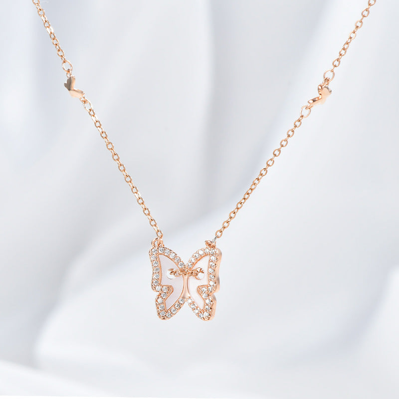 New Trendy Temperament Collarbone Chain Female Niche Design Shell Necklace Real Gold Electroplated Zircon Female Necklace