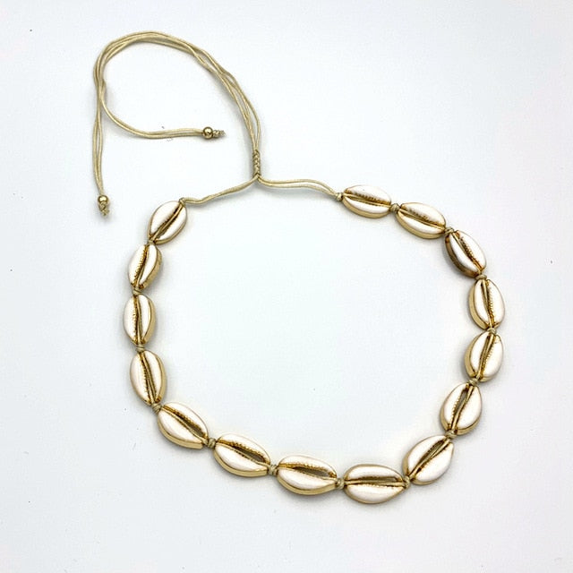 Natural Shell gold cowrie necklace bracelet set women