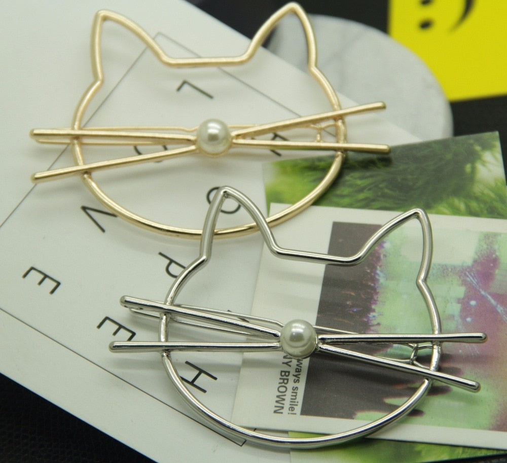 Fashion Hollow Cute Cat Hair Pin Imitation Pearl Hairpin Hair Side Clip