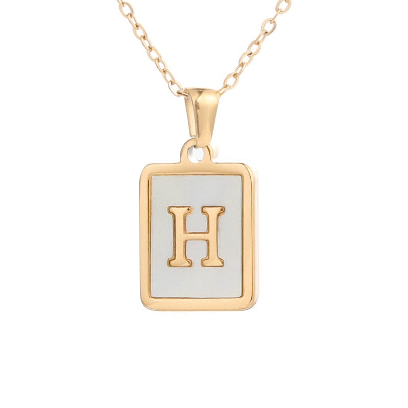 New Stainless Steel Square Letter Necklace Female Gold Shell Inlaid Titanium Steel English Pendant Necklace