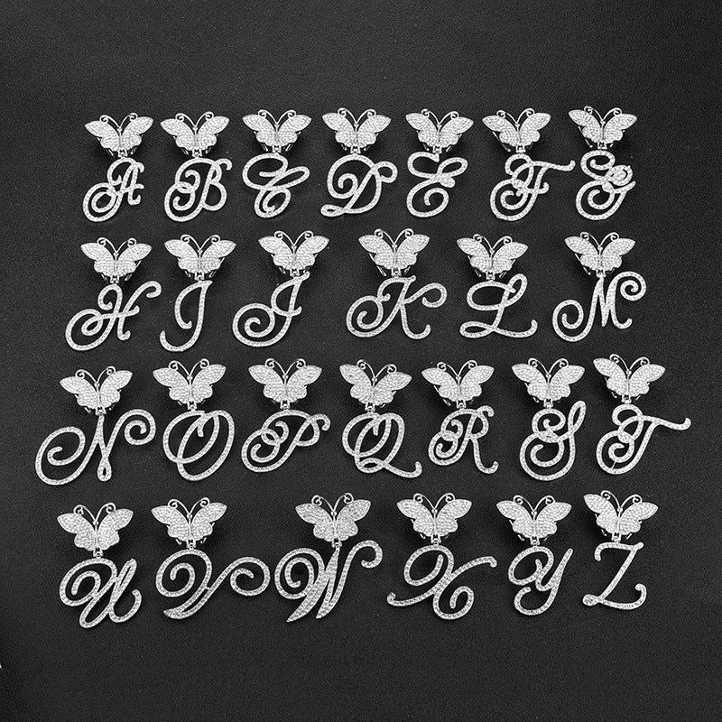 Cuban Chain  letter Necklace – Butterfly Initial Jewerl