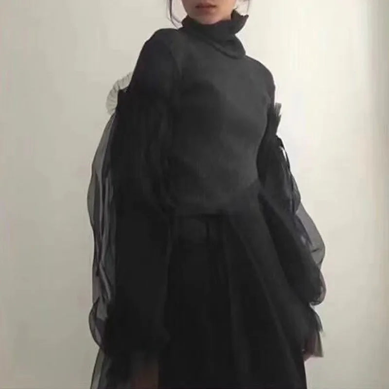Patchwork Turtleneck Sweater – Breathable Cozy Fashion Knitwear for Women