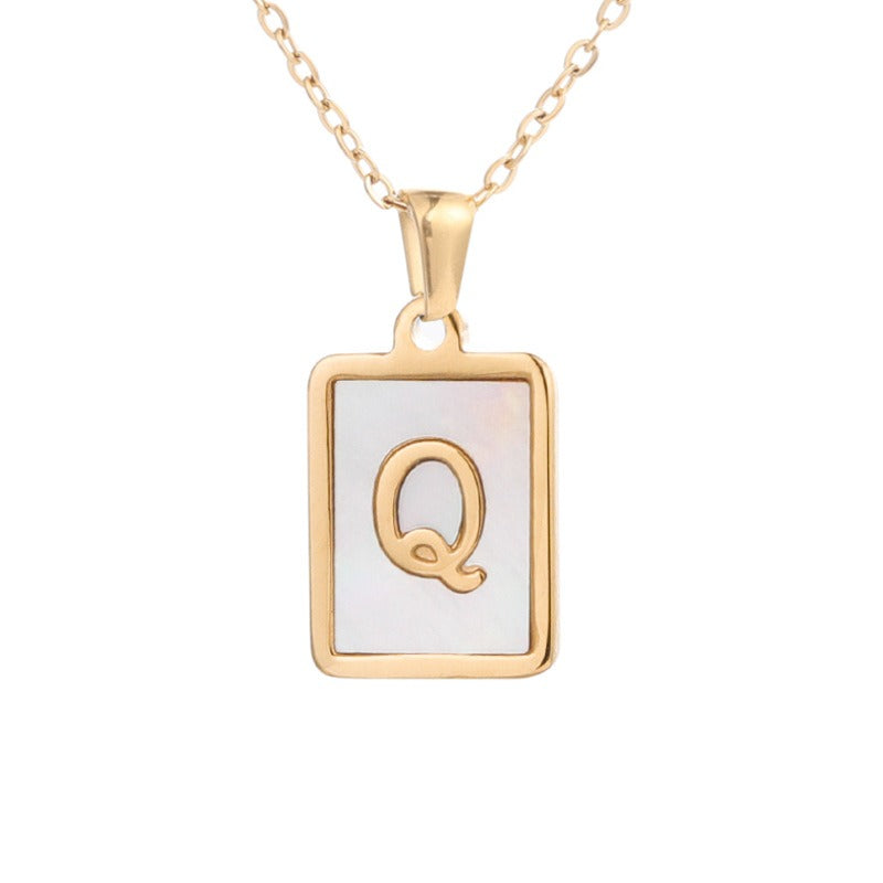 New Stainless Steel Square Letter Necklace Female Gold Shell Inlaid Titanium Steel English Pendant Necklace
