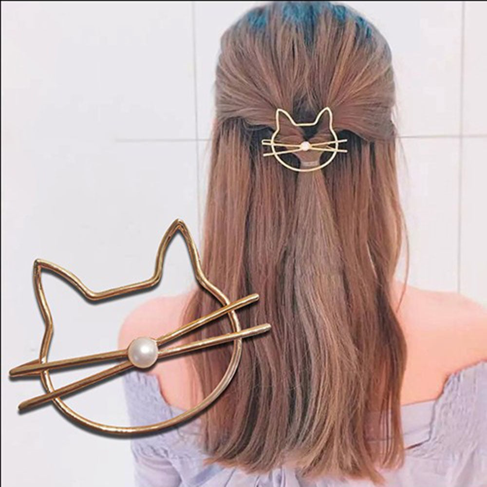 Fashion Hollow Cute Cat Hair Pin Imitation Pearl Hairpin Hair Side Clip