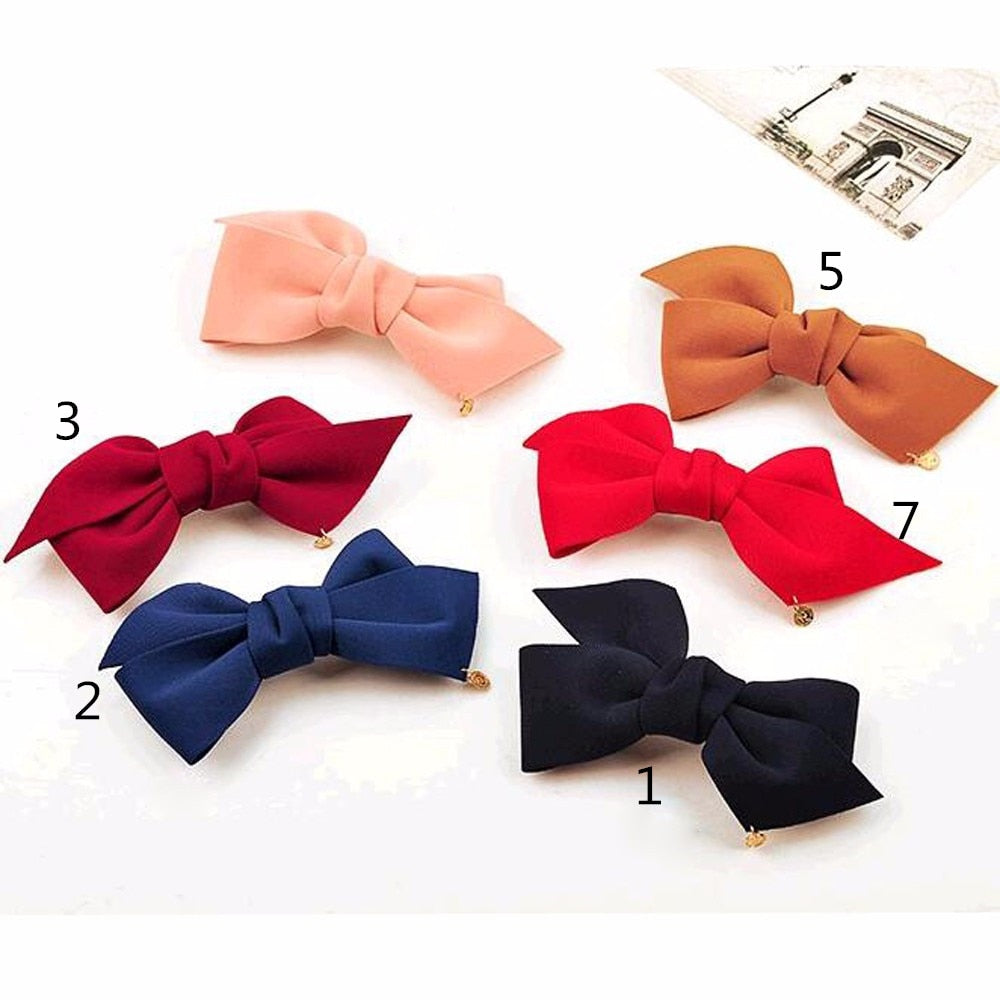 Big Solid Cloth Bows Hair Clips