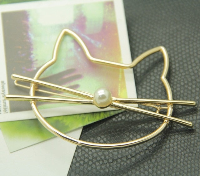 Fashion Hollow Cute Cat Hair Pin Imitation Pearl Hairpin Hair Side Clip