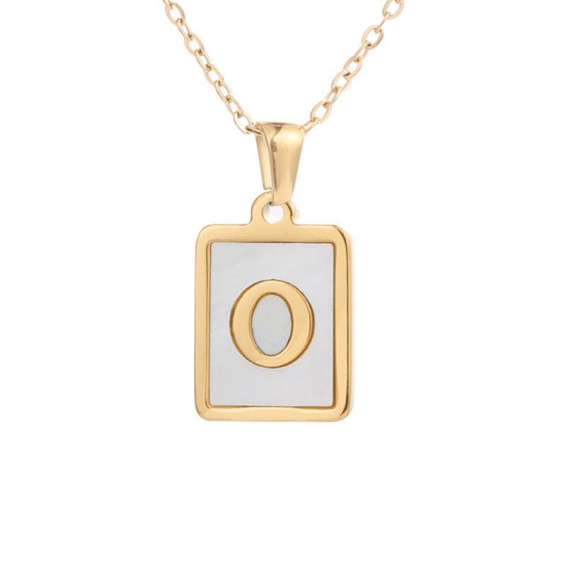 New Stainless Steel Square Letter Necklace Female Gold Shell Inlaid Titanium Steel English Pendant Necklace