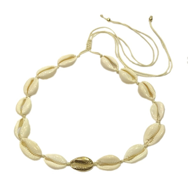 Natural Shell gold cowrie necklace bracelet set women