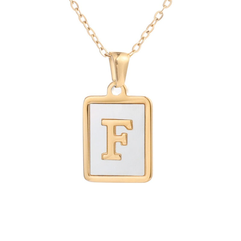 New Stainless Steel Square Letter Necklace Female Gold Shell Inlaid Titanium Steel English Pendant Necklace