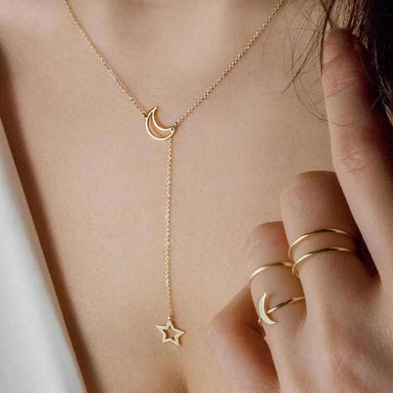 Fashion Moon Star Pendant Choker Necklace