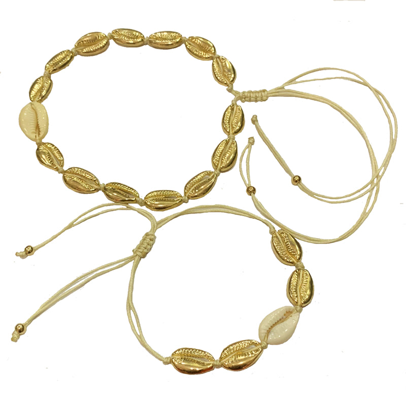 Natural Shell gold cowrie necklace bracelet set women