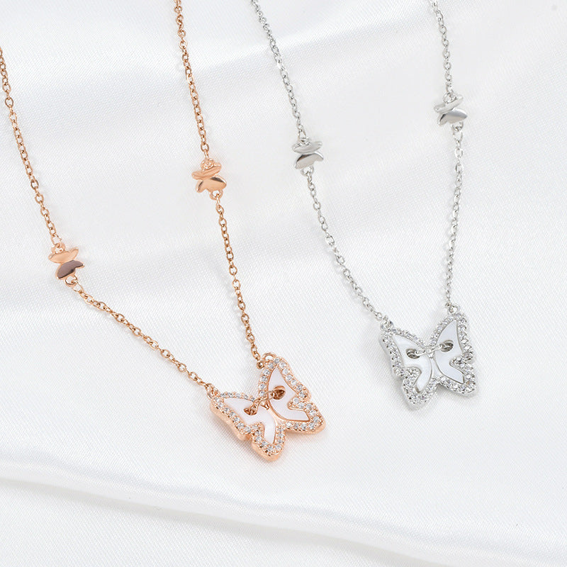 New Trendy Temperament Collarbone Chain Female Niche Design Shell Necklace Real Gold Electroplated Zircon Female Necklace