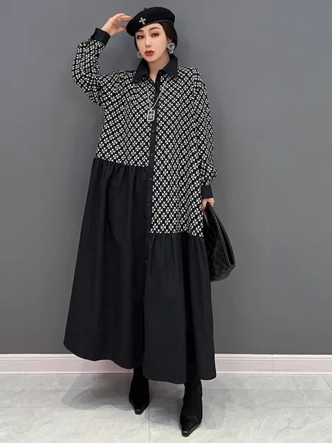 Color Block Lapel Dress – Elegant Casual Midi Dress for Women