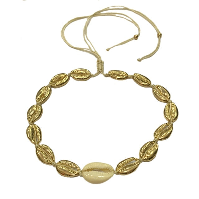 Natural Shell gold cowrie necklace bracelet set women