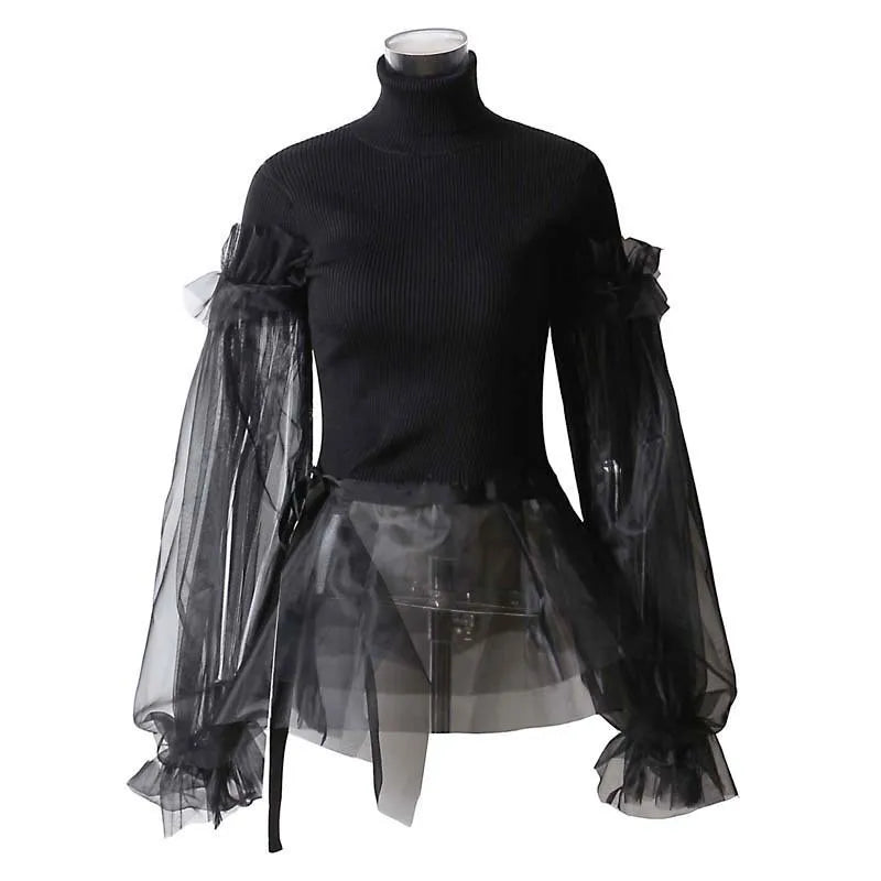 Patchwork Turtleneck Sweater – Breathable Cozy Fashion Knitwear for Women