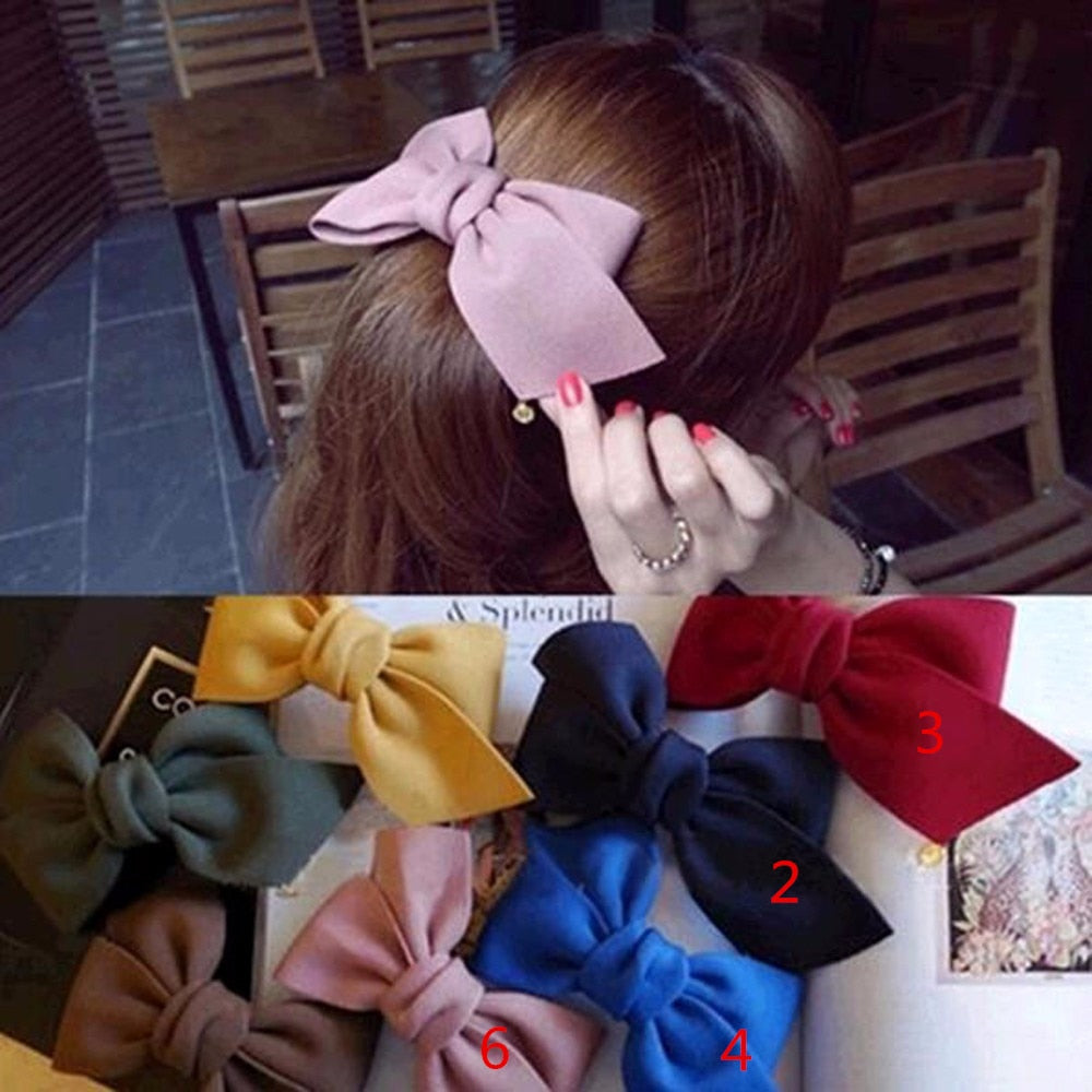 Big Solid Cloth Bows Hair Clips