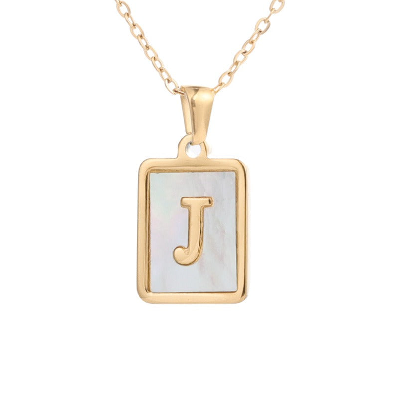 New Stainless Steel Square Letter Necklace Female Gold Shell Inlaid Titanium Steel English Pendant Necklace