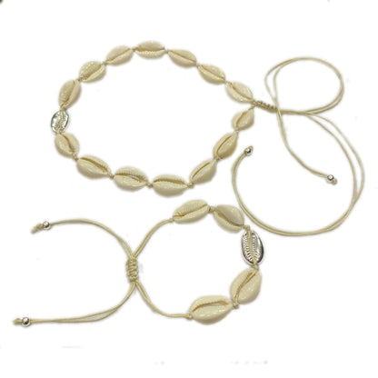 Natural Shell gold cowrie necklace bracelet set women