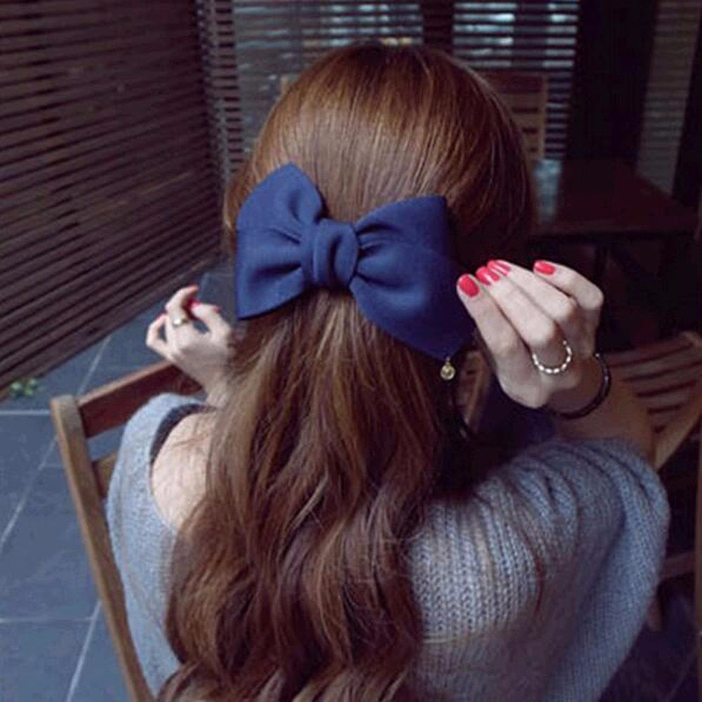 Big Solid Cloth Bows Hair Clips