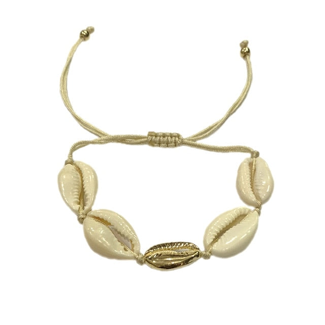 Natural Shell gold cowrie necklace bracelet set women