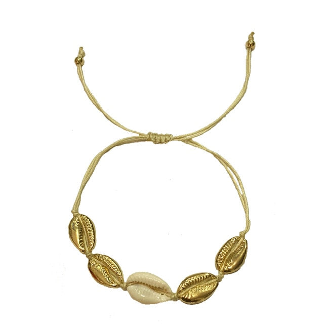 Natural Shell gold cowrie necklace bracelet set women
