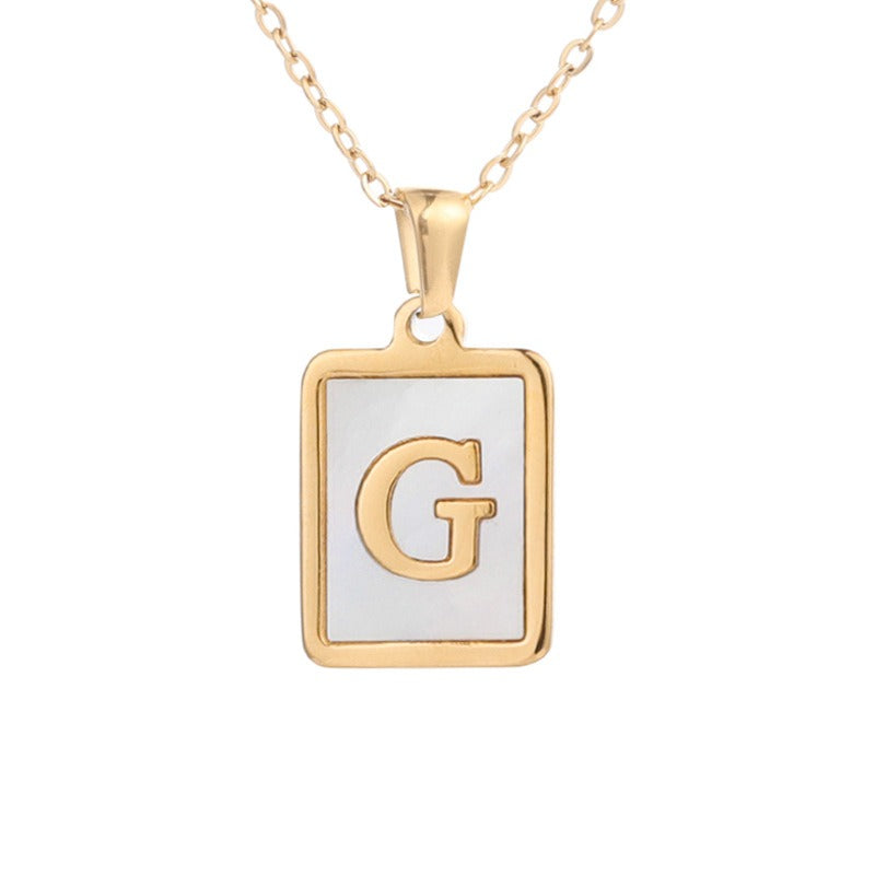 New Stainless Steel Square Letter Necklace Female Gold Shell Inlaid Titanium Steel English Pendant Necklace