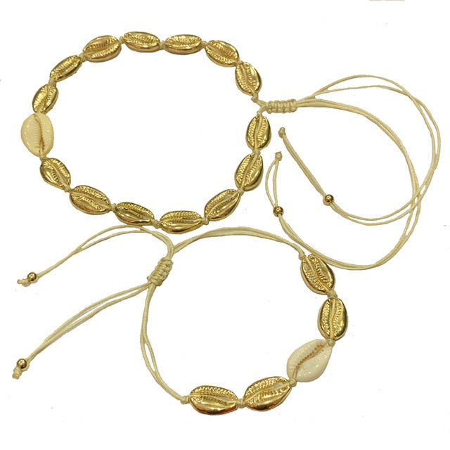 Natural Shell gold cowrie necklace bracelet set women