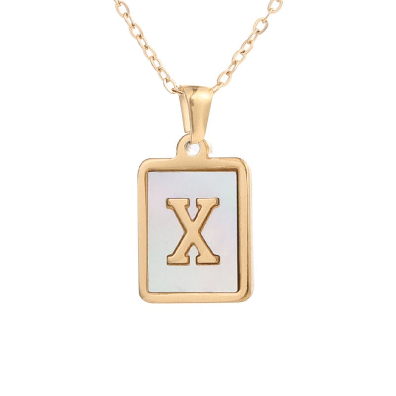 New Stainless Steel Square Letter Necklace Female Gold Shell Inlaid Titanium Steel English Pendant Necklace