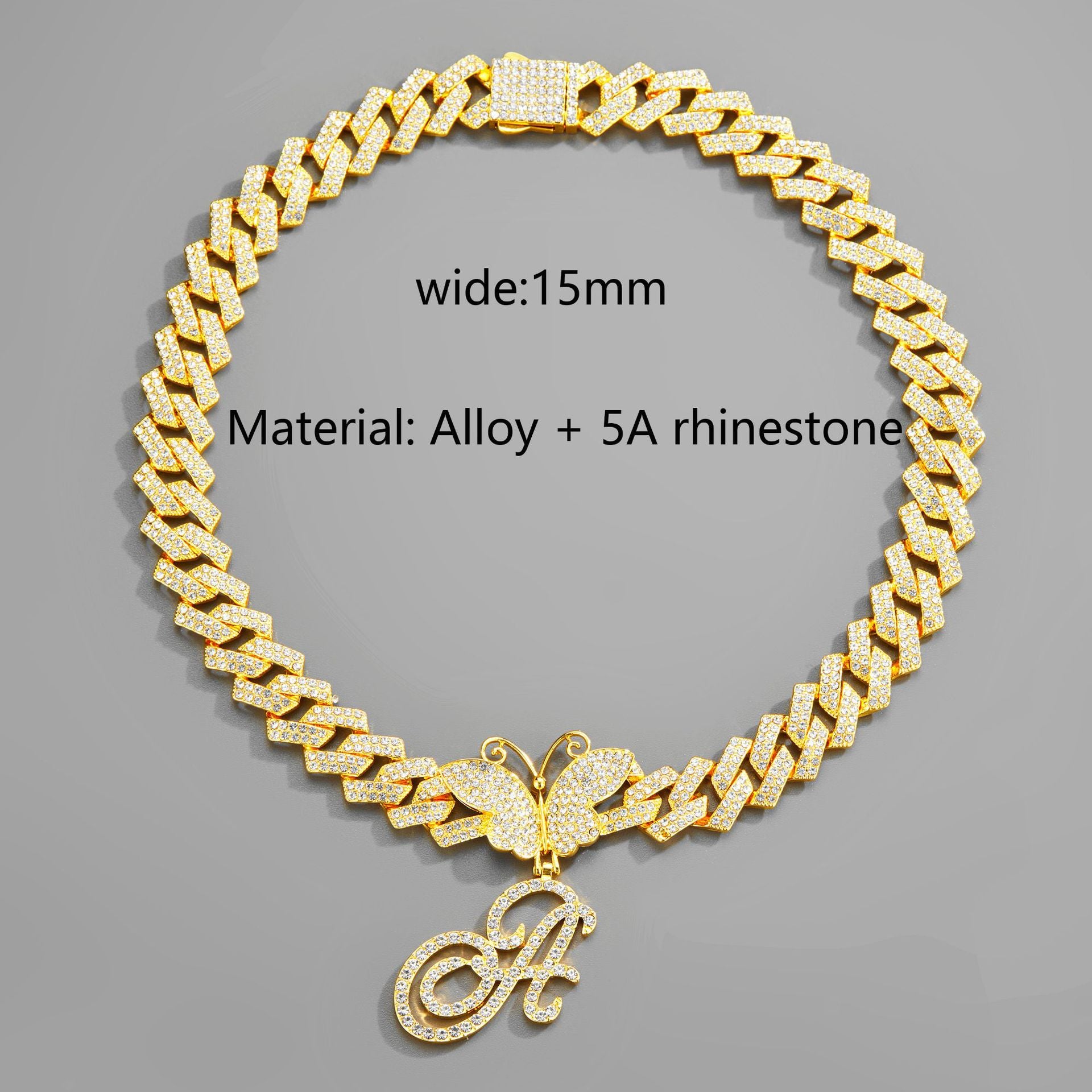 Cuban Chain  letter Necklace – Butterfly Initial Jewerl