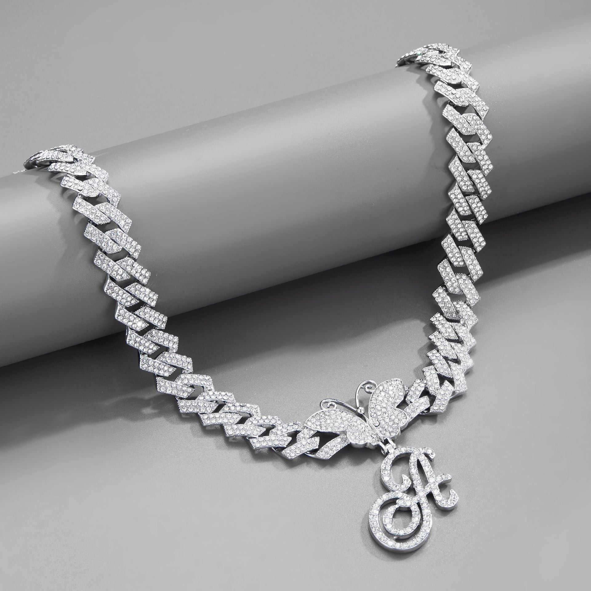 Cuban Chain  letter Necklace – Butterfly Initial Jewerl