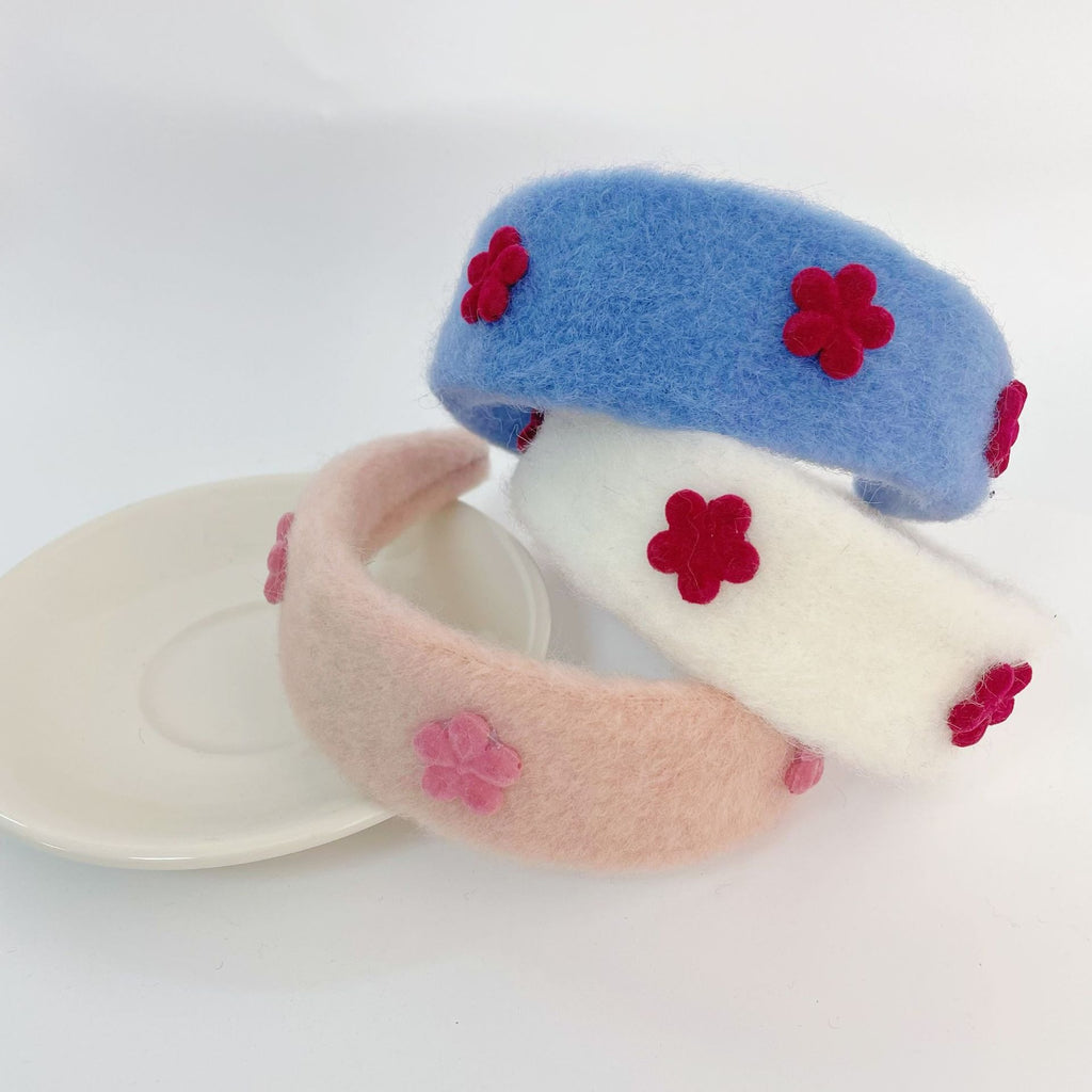 Korean Cute Flower Plaid Plush Hair Hoop  Tie Headband